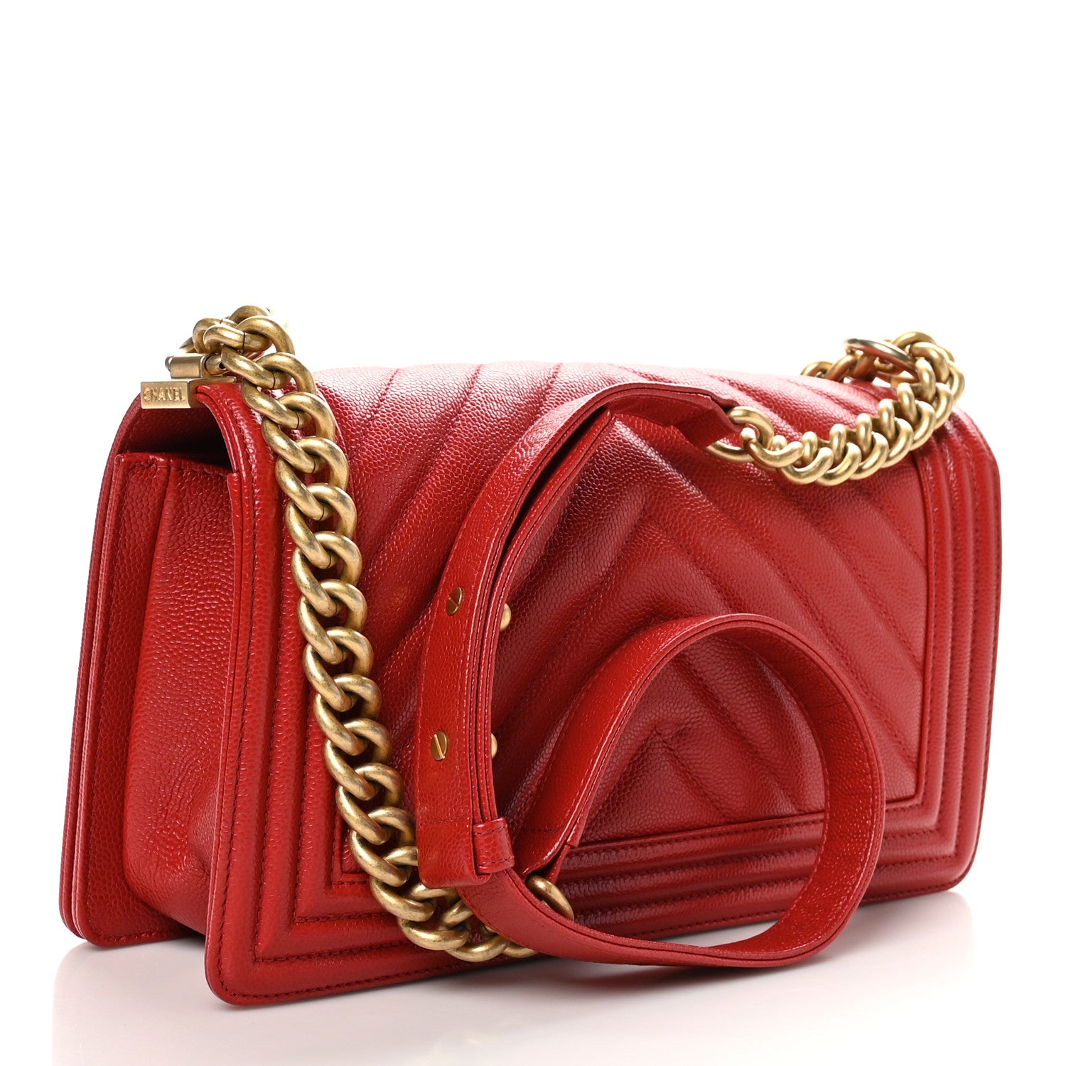 Chanel Caviar Chevron Quilted Medium Boy Flap Red 3 of 10