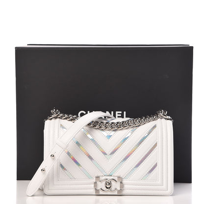 Chanel Lambskin Iridescent PVC Chevron Quilted Medium Boy Flap White Silver 11 of 11