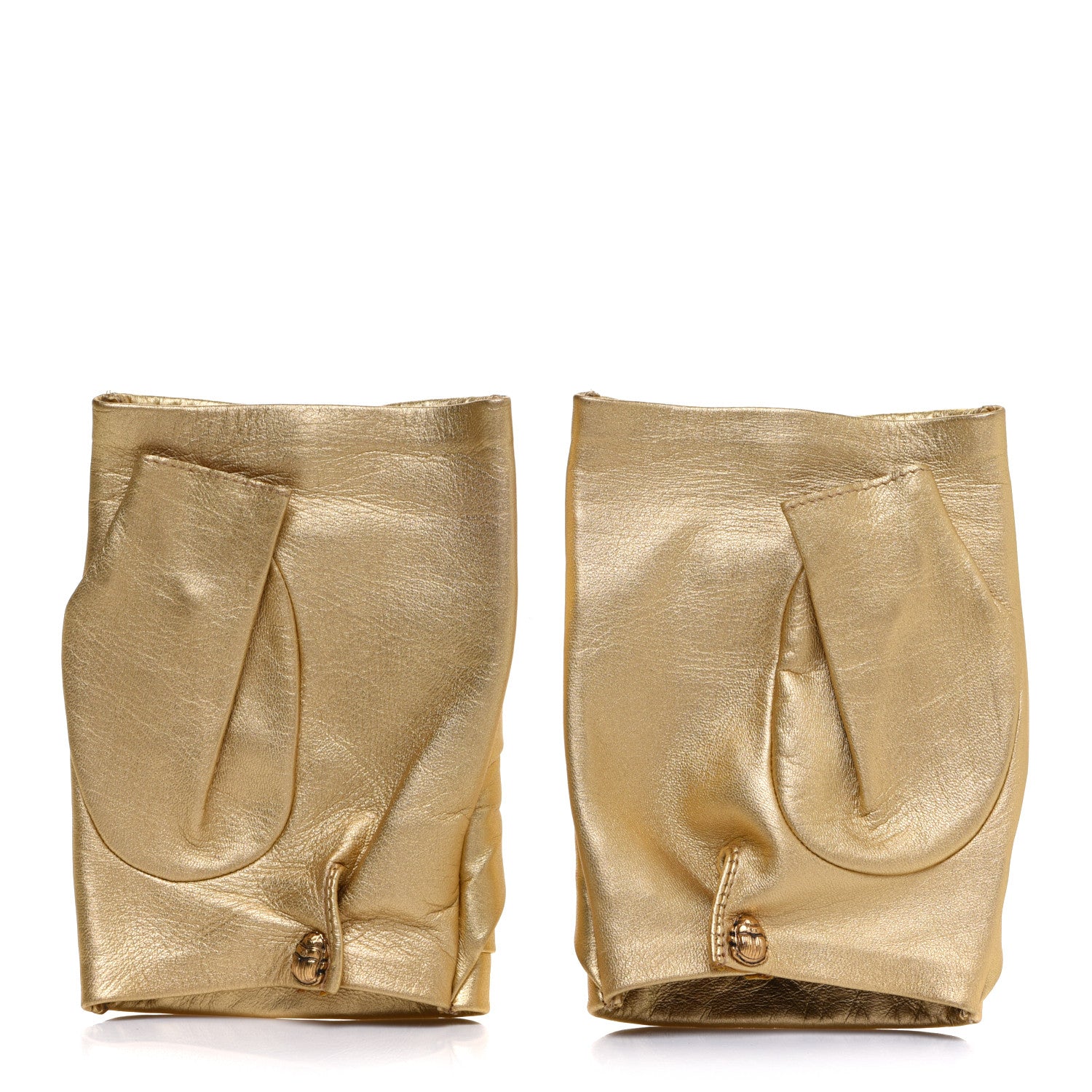 Chanel Metallic Lambskin Scarab Fingerless Gloves 7.5 Gold 2 of 8