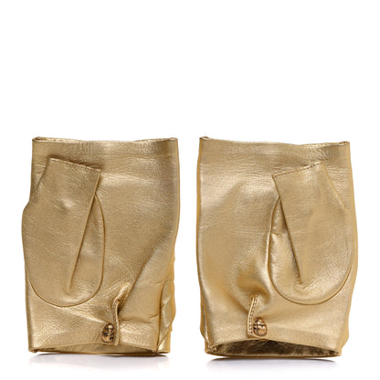 Chanel Metallic Lambskin Scarab Fingerless Gloves 7.5 Gold 2 of 8