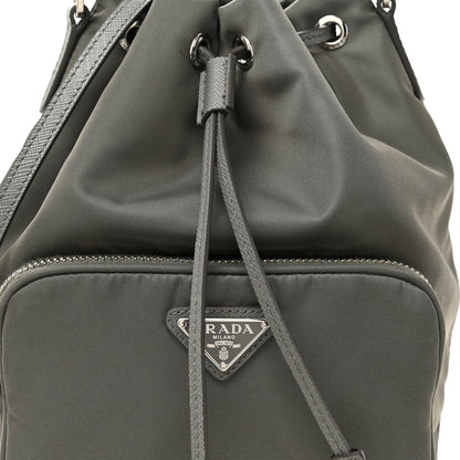 Prada Re-Nylon Saffiano Duet Bucket Crossbody Bag Mercury 6 of 8