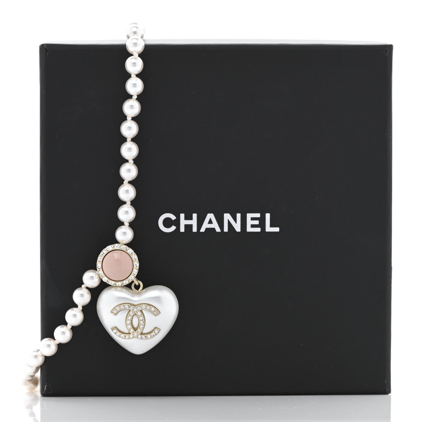 Pearl Crystal CC Heart Short Necklace Pink Gold