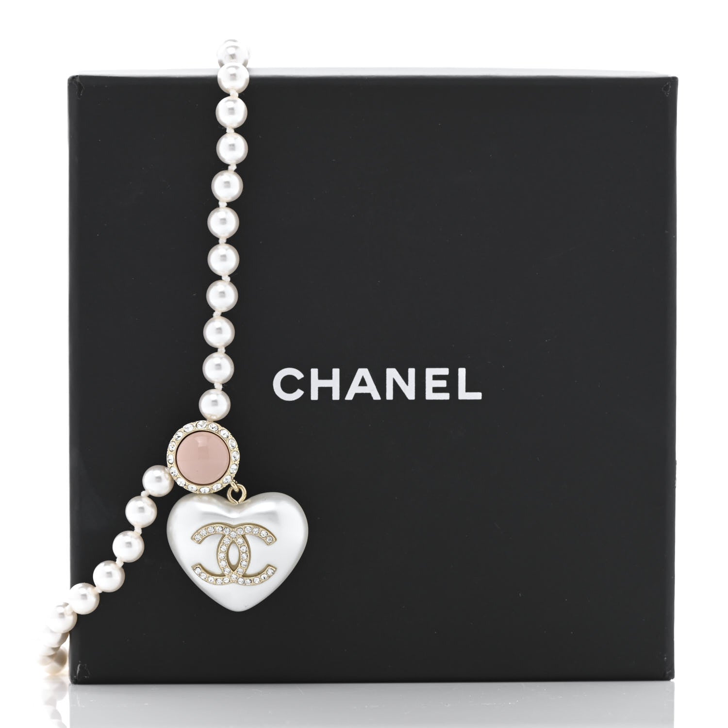Chanel Pearl Crystal CC Heart Short Necklace Pink Gold 7 of 7