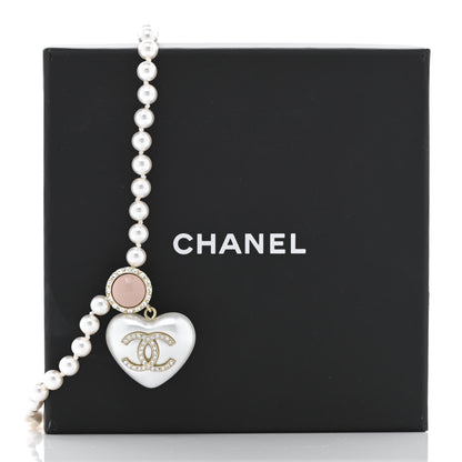 Chanel Pearl Crystal CC Heart Short Necklace Pink Gold 7 of 7