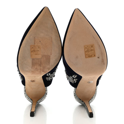 Jimmy Choo Velvet Crystal Peony Embellished Caroline High Heel Mules 37.5 Dark Blue 5 of 7