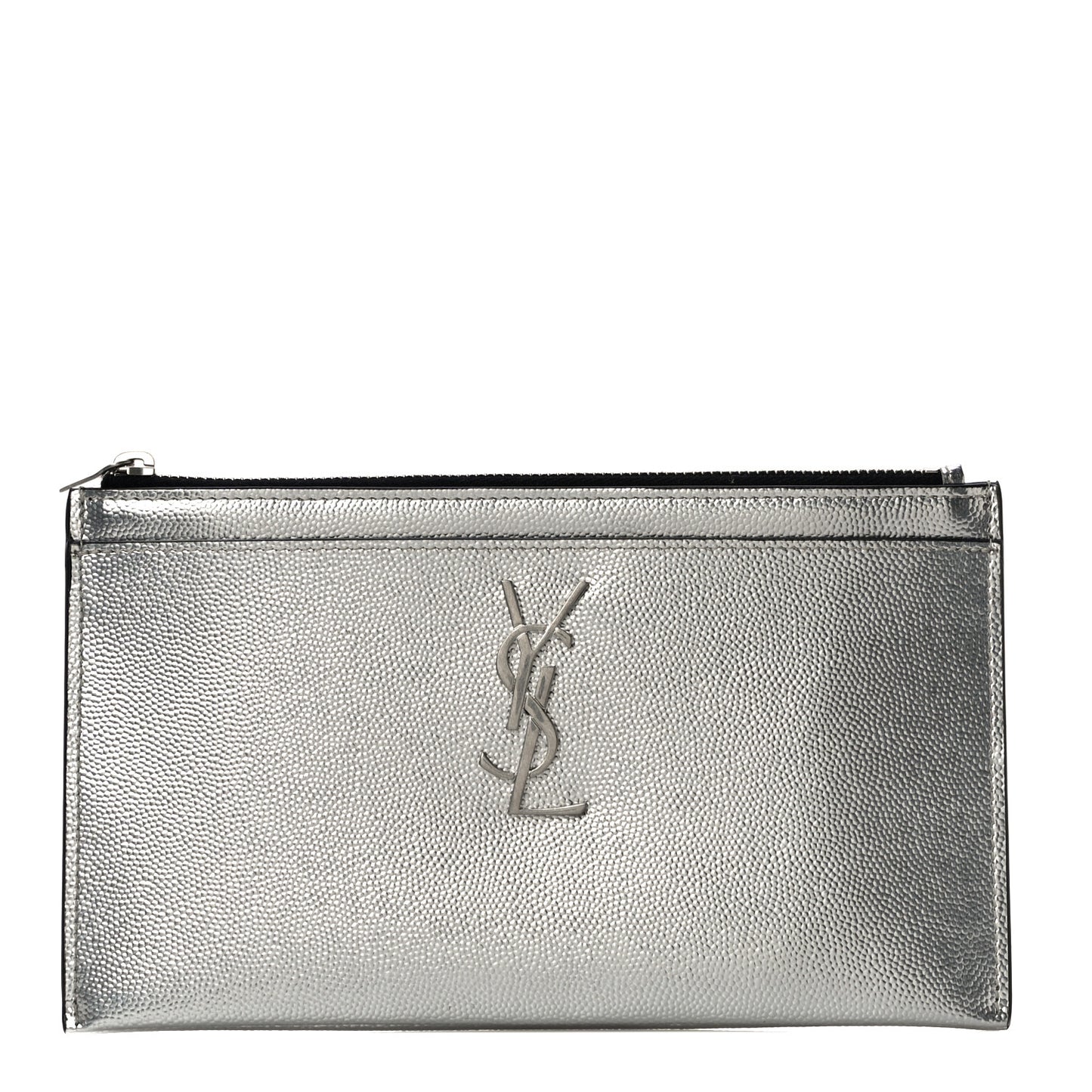 Metallic Grain De Poudre Monogram Bill Pouch Argento