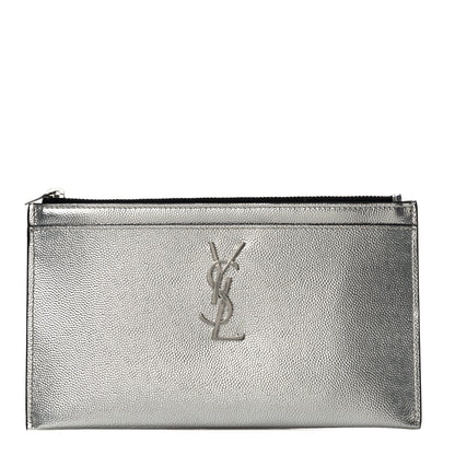 Saint Laurent Metallic Grain De Poudre Monogram Bill Pouch Argento 1 of 10
