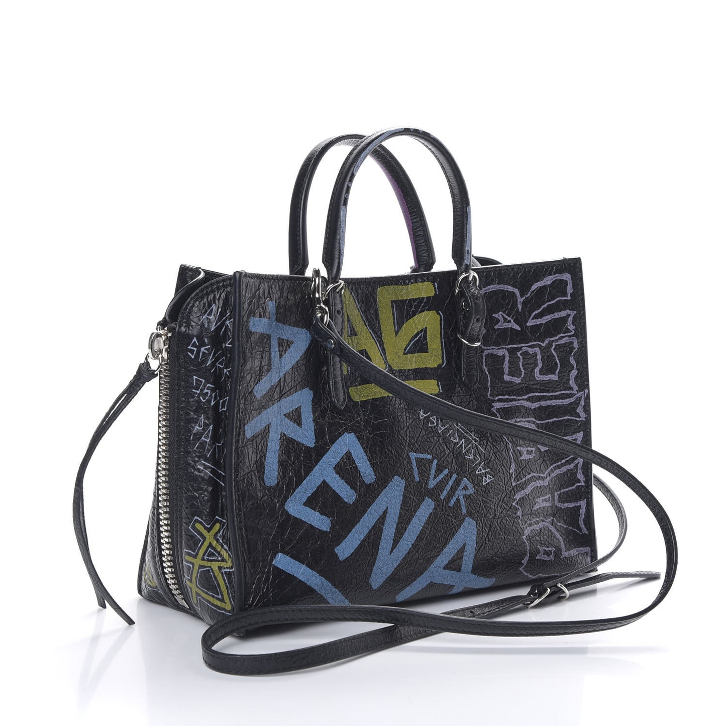 Agneau Graffiti Papier A6 Zip Around Tote Black