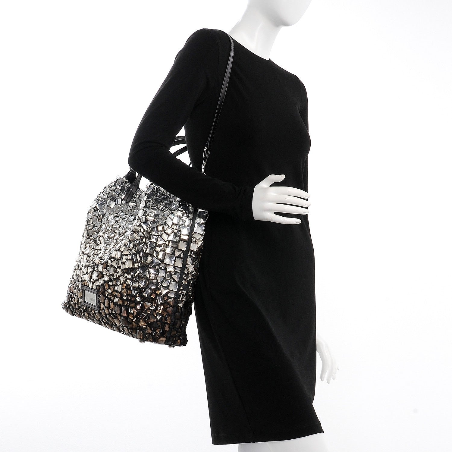 Valentino Garavani Vitello Crystal Ombre Tote Black 2 of 11