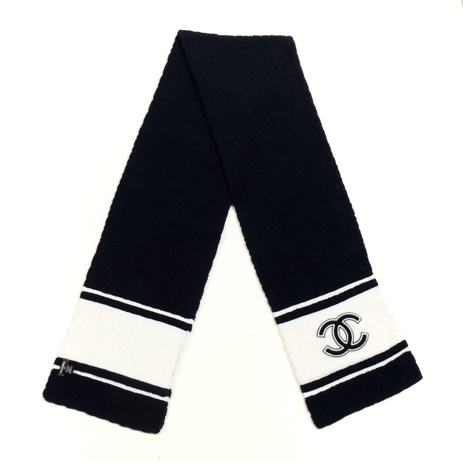 Chanel Cashmere CC Quilted Scarf Navy White 2 of 4