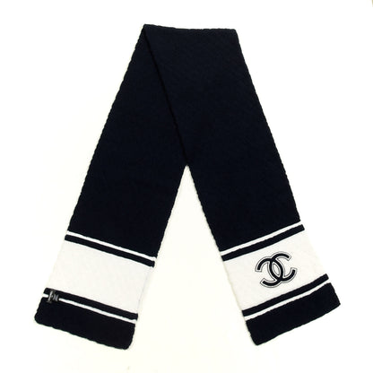 Chanel Cashmere CC Quilted Scarf Navy White 2 of 4