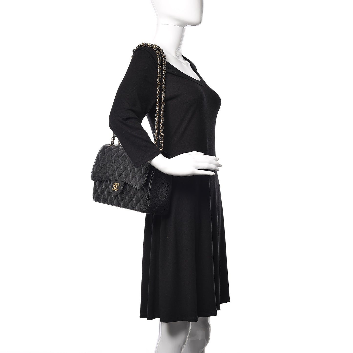 Caviar Quilted Jumbo Double Flap Black