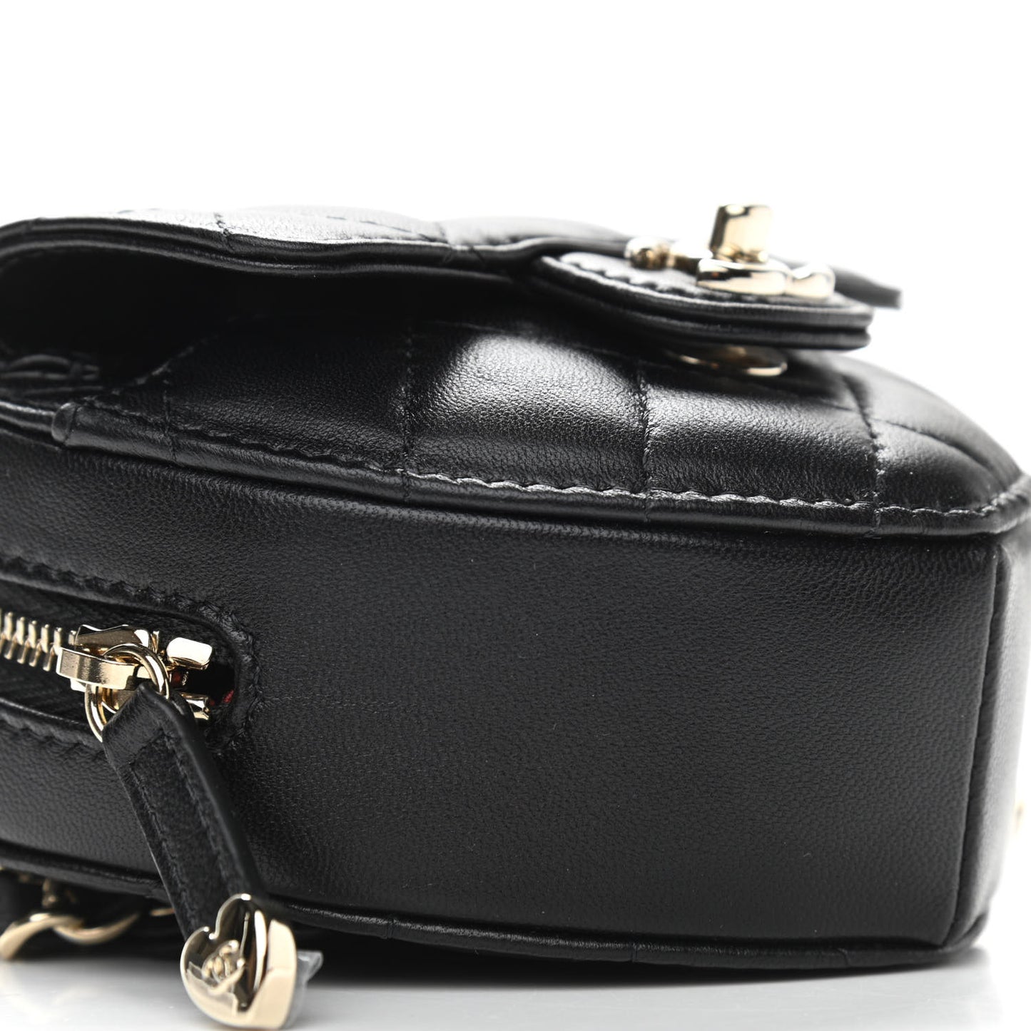 Lambskin Quilted CC In Love Heart Waist Belt Bag With Chain Black