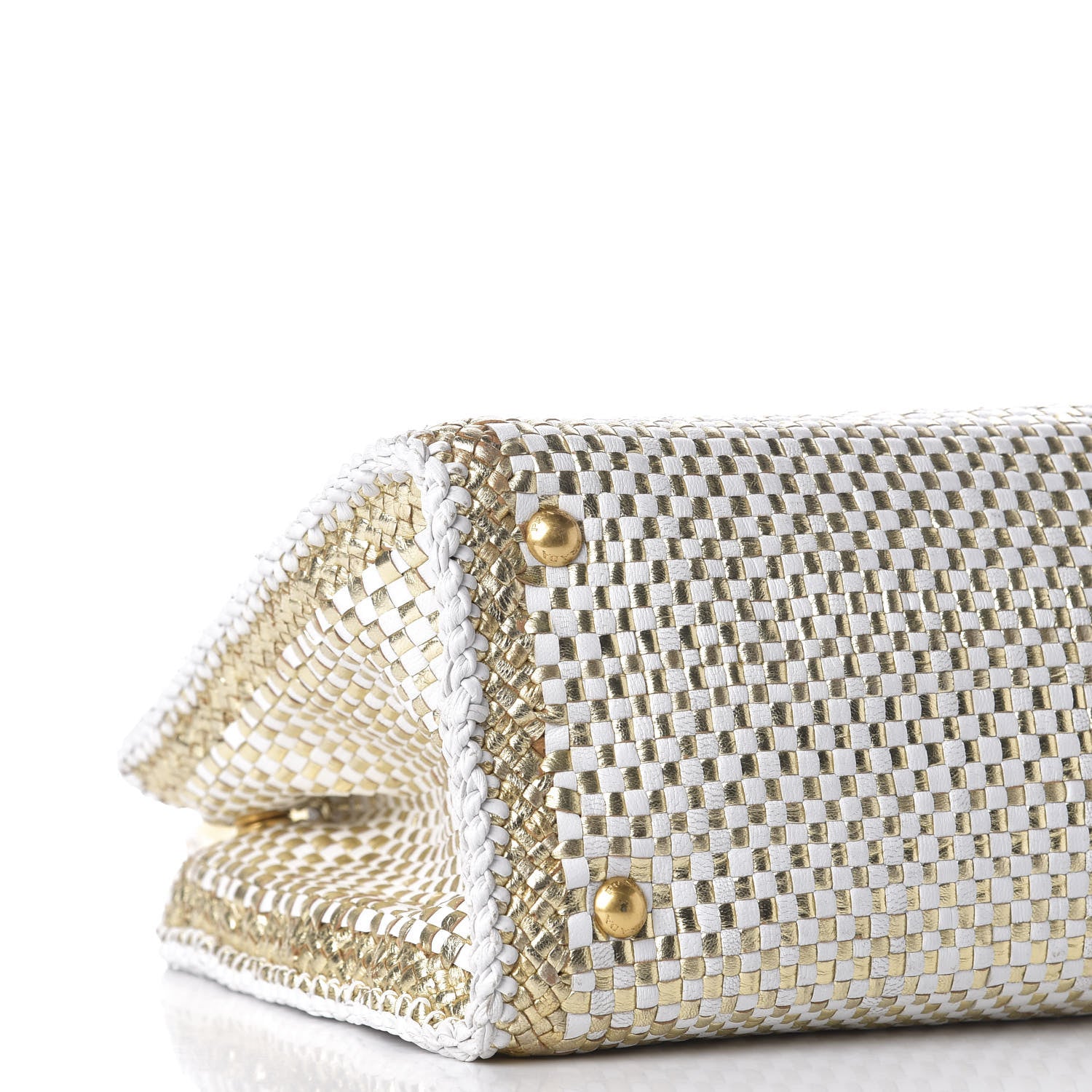 Prada Goatskin Woven Small Tote White Gold 7 of 9