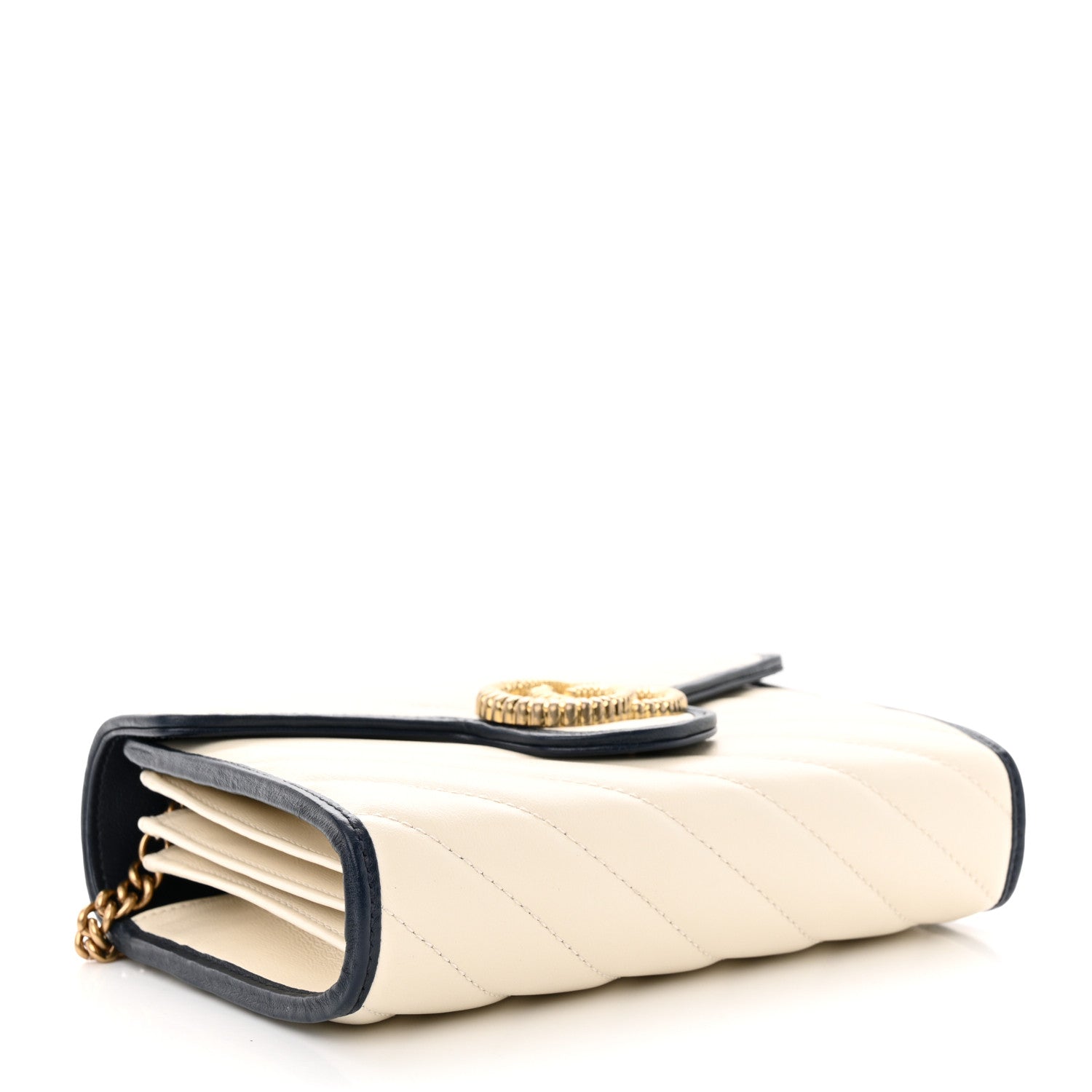 Gucci Vintage Effect Calfskin Matelasse Diagonal Torchon GG Marmont Chain Wallet Mystic White Blue Agata 4 of 11
