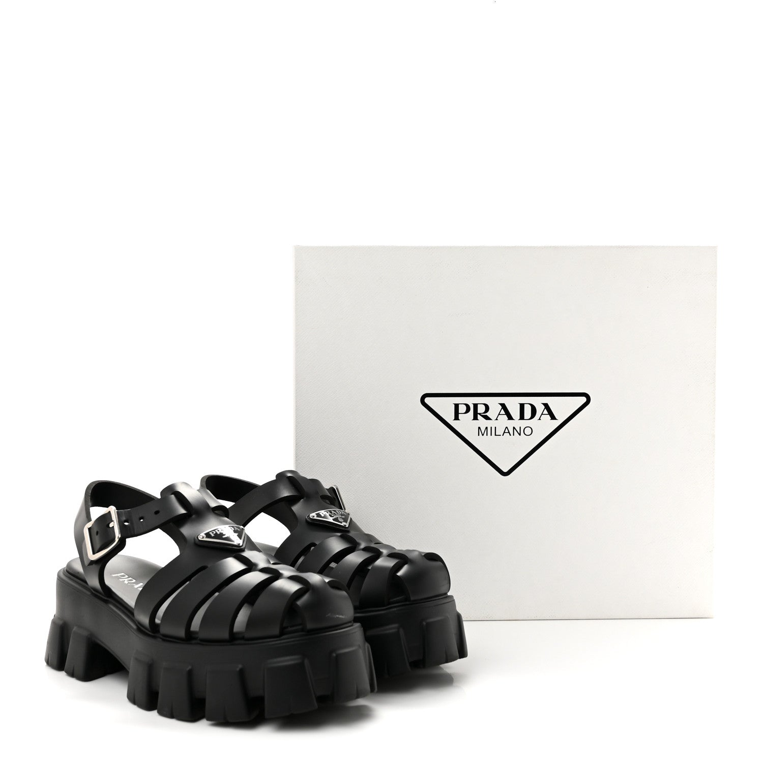 Prada Foam Rubber Triangle Logo Monolith 55mm Cage Sandals 38 Black 11 of 11