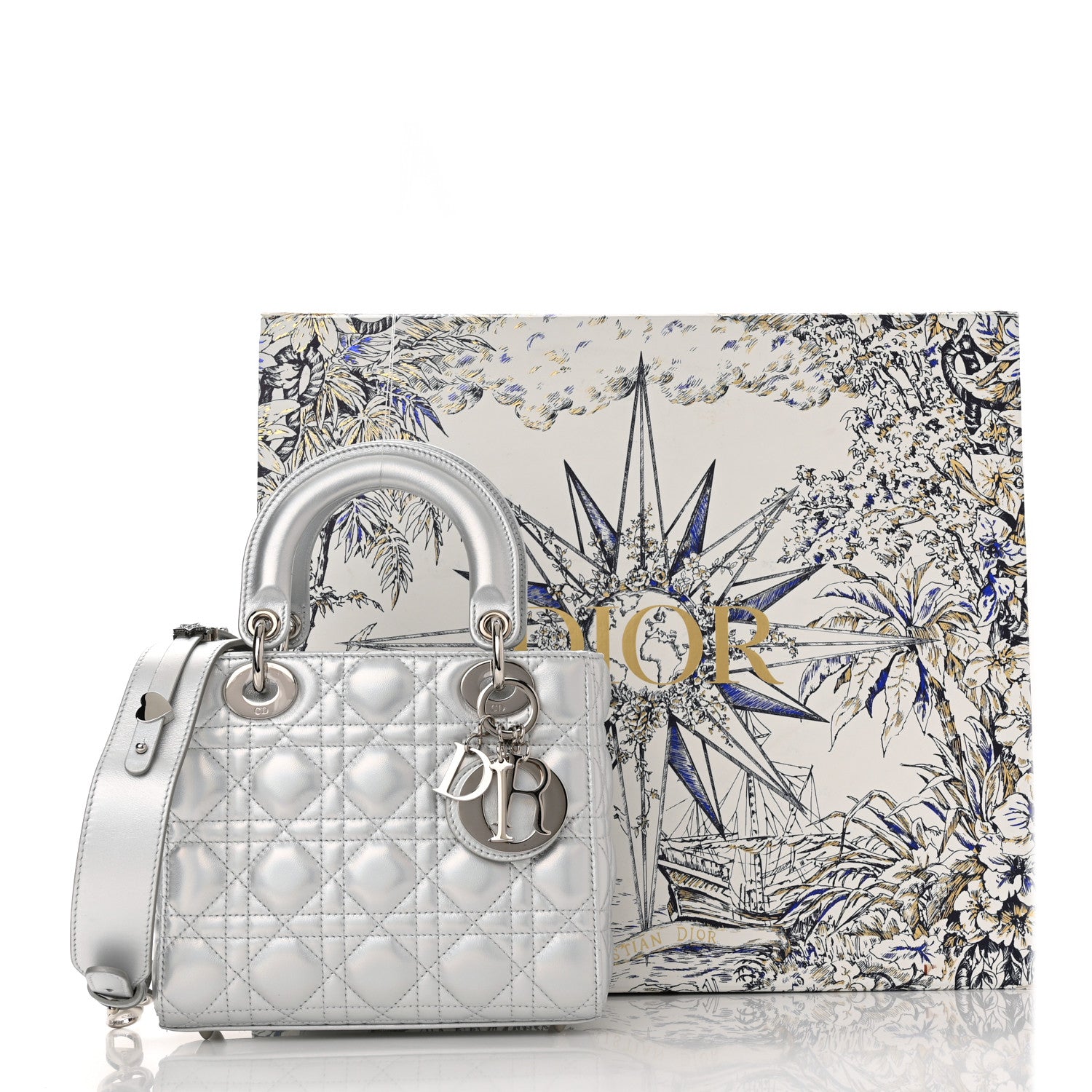 Christian Dior シルバー Christian Dior Iridescent Metallic Lambskin Cannage Small My