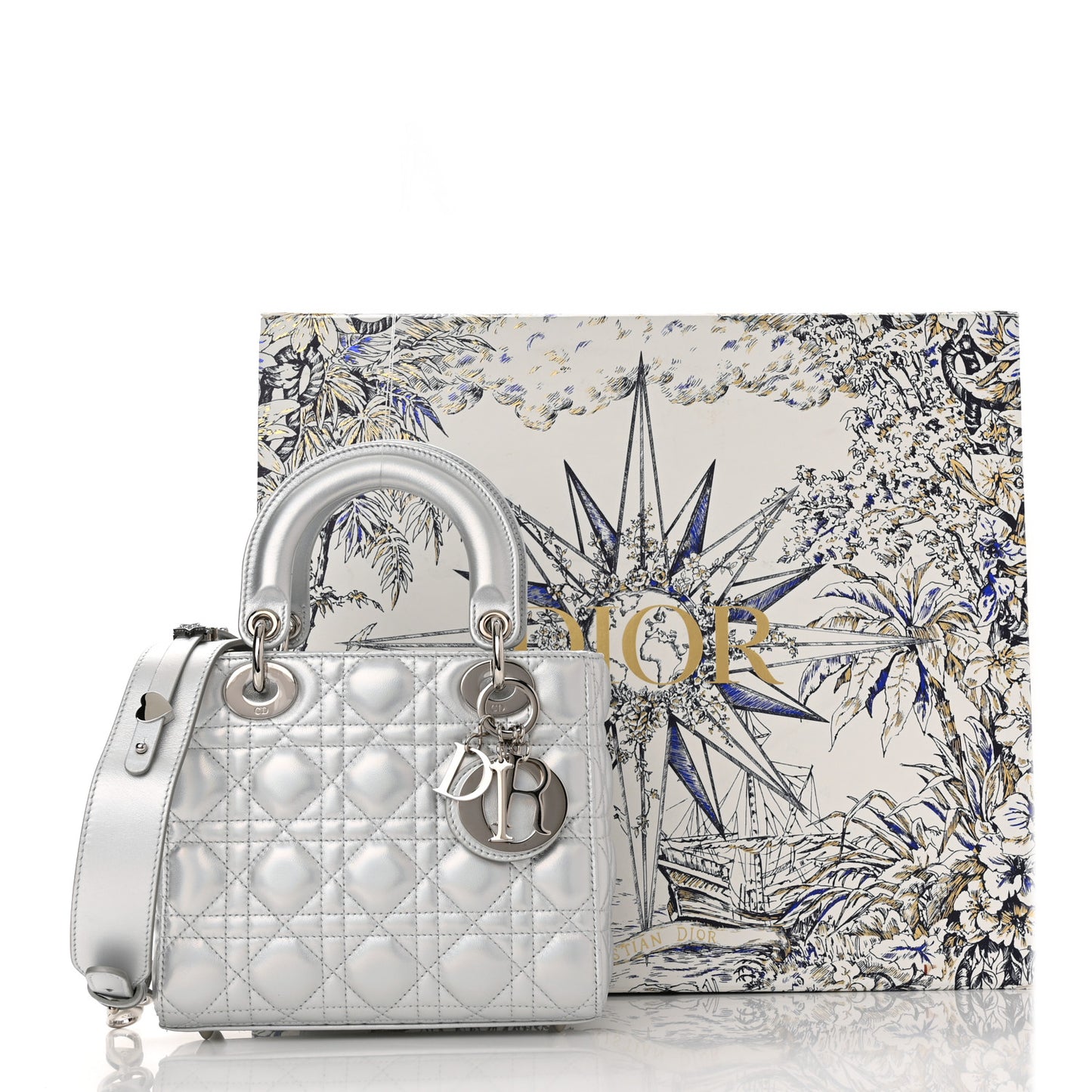 Iridescent Metallic Lambskin Cannage Small My ABCDior Lady Dior Silver
