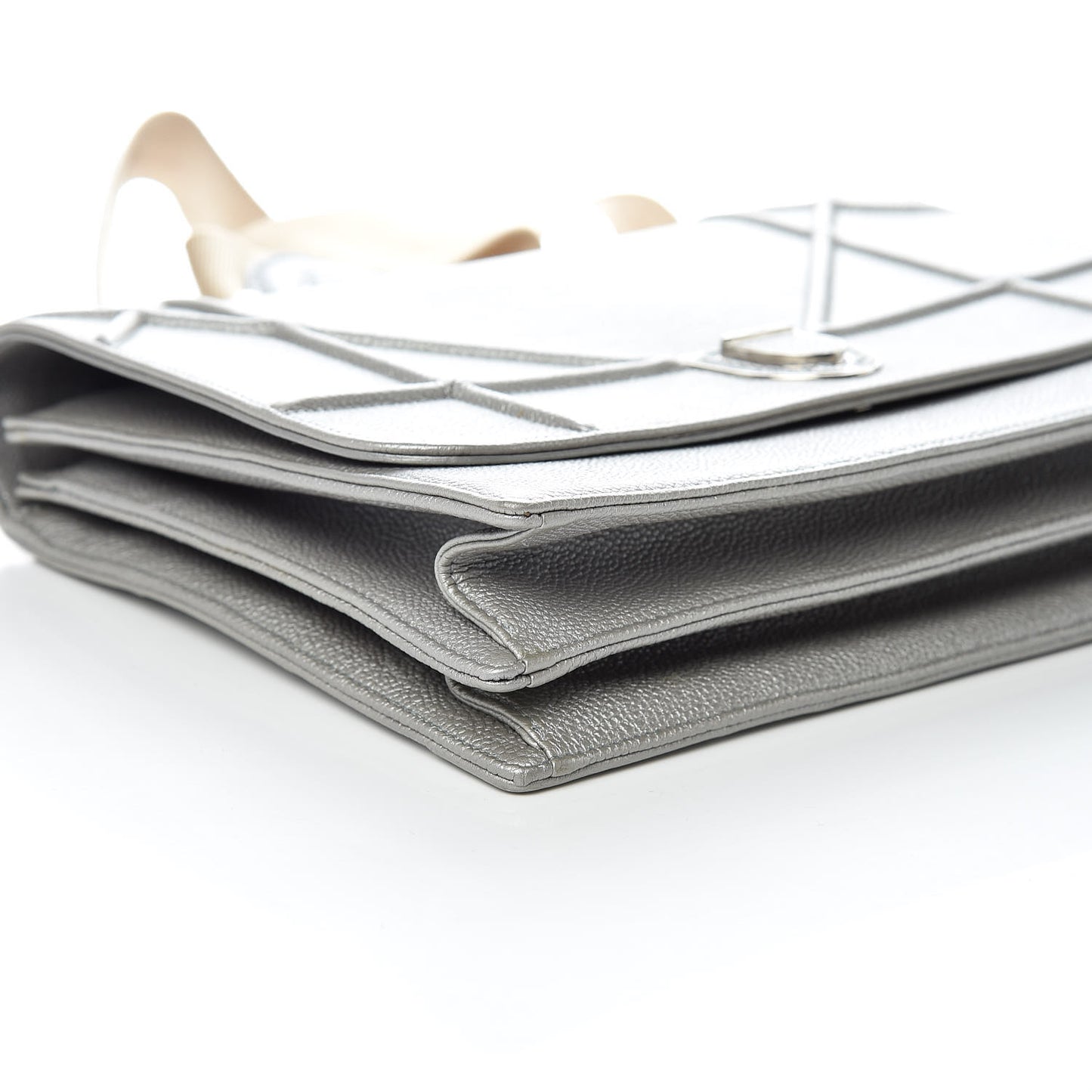 Metallic Grained Calfskin Diorama Satchel Silver