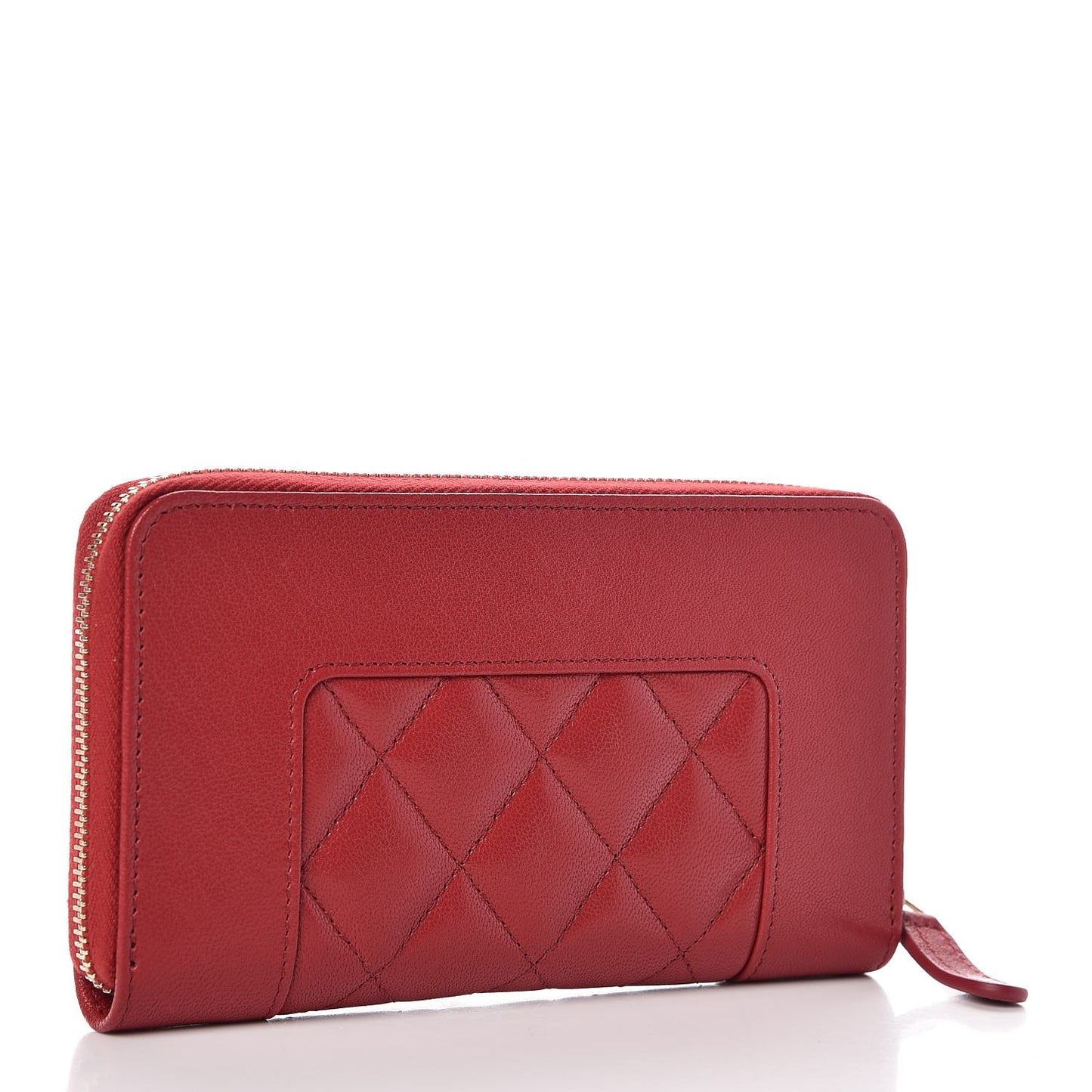 Sheepskin Quilted Mademoiselle Vintage Zip Around Wallet Red