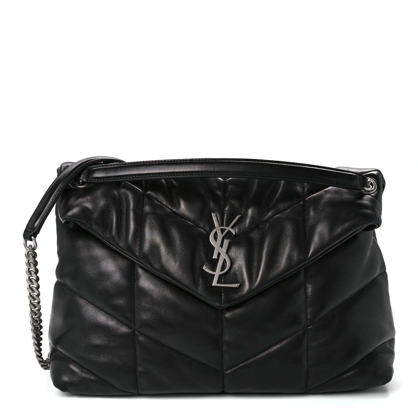 Lambskin Quilted Medium Loulou Puffer Monogram Chain Satchel Black
