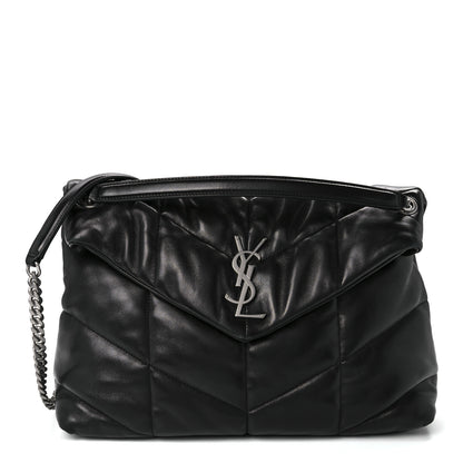 Saint Laurent Lambskin Quilted Medium Loulou Puffer Monogram Chain Satchel Black 1 of 12