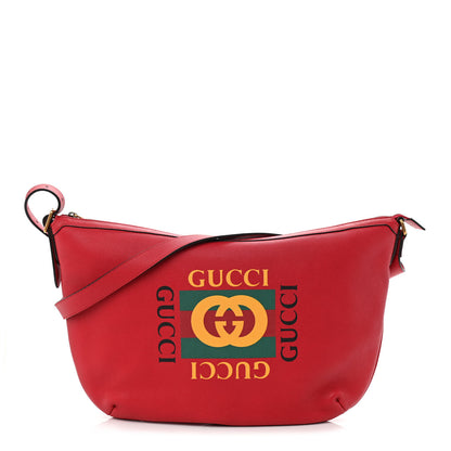Gucci Grained Calfskin Logo Half Moon Hobo Red 1 of 10