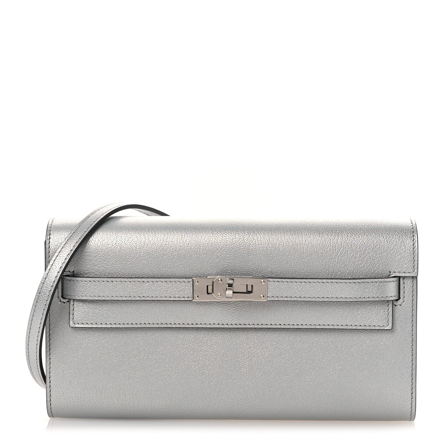 Metallic Chevre Chamkilight Kelly Wallet To Go Argent