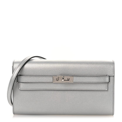 Hermes Metallic Chevre Chamkilight Kelly Wallet To Go Argent 1 of 12