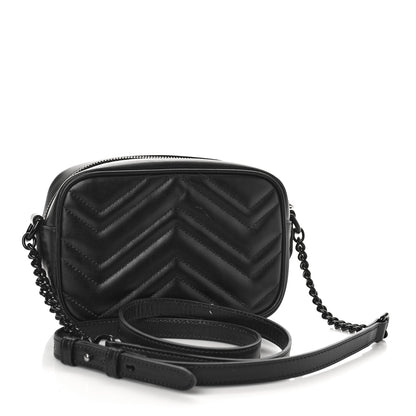 Gucci Calfskin Matelasse Monochrome Mini GG Marmont Chain Shoulder Bag Black 3 of 10