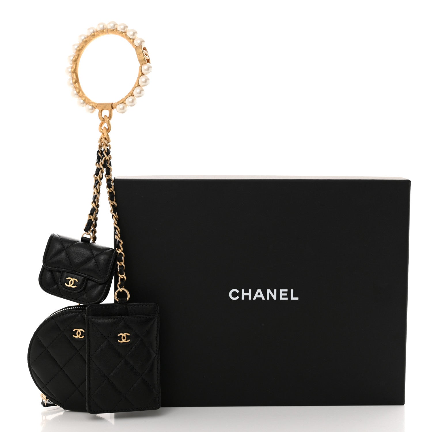 Chanel Pearl Lambskin Pearl Crown CC Wristlet Multi Pouches Black 11 of 11