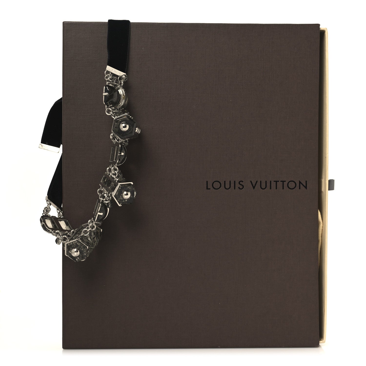 Louis Vuitton Velvet Resin Crystal Choker Necklace Black 5 of 5