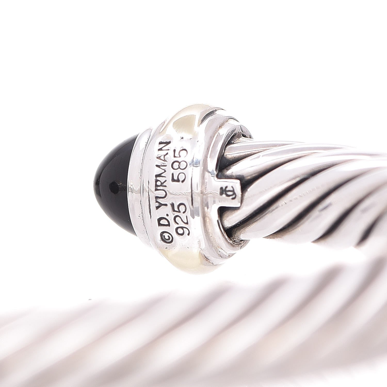 David Yurman Sterling Silver 14K Yellow Gold Black Onyx 7mm Cable Classics Bracelet 5 of 5