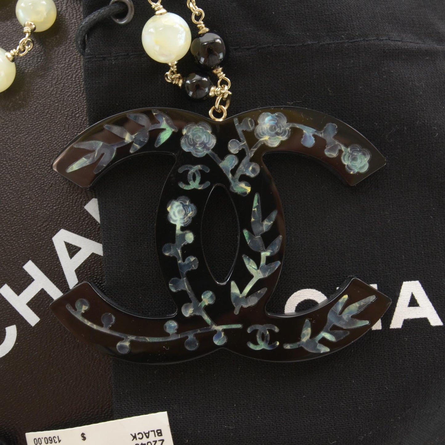 Beaded Mother of Pearl Oversized CC Necklace