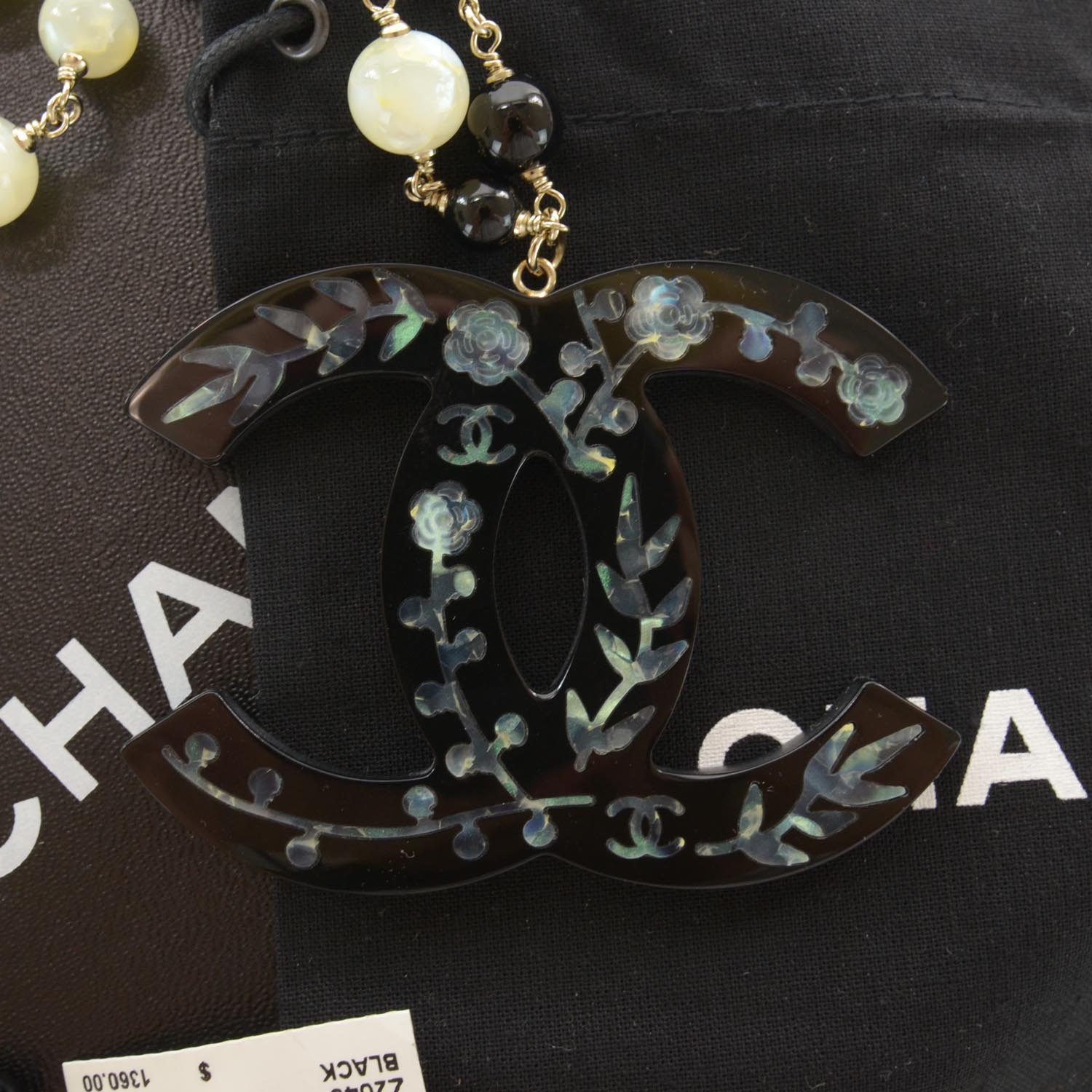 Chanel Beaded Mother of Pearl Oversized CC Necklace 6 of 6