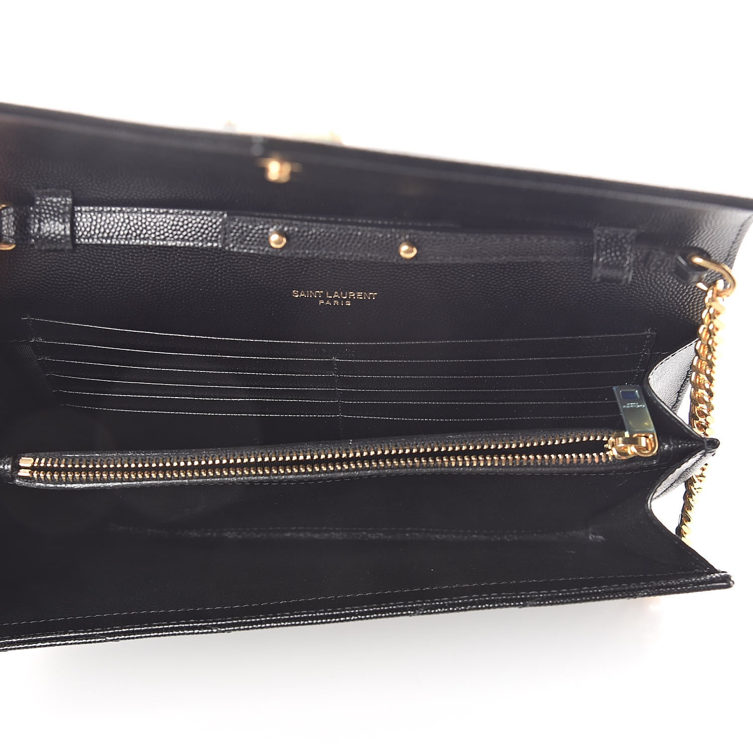 Saint Laurent Grain De Poudre Matelasse Chevron Monogram Chain Wallet Black 5 of 10