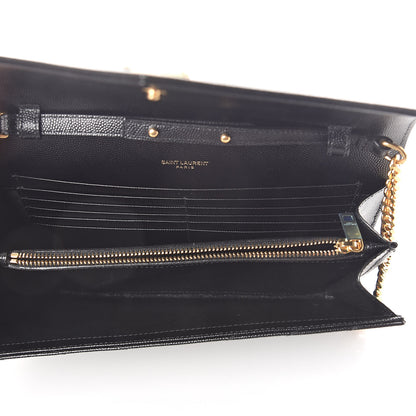 Saint Laurent Grain De Poudre Matelasse Chevron Monogram Chain Wallet Black 5 of 10