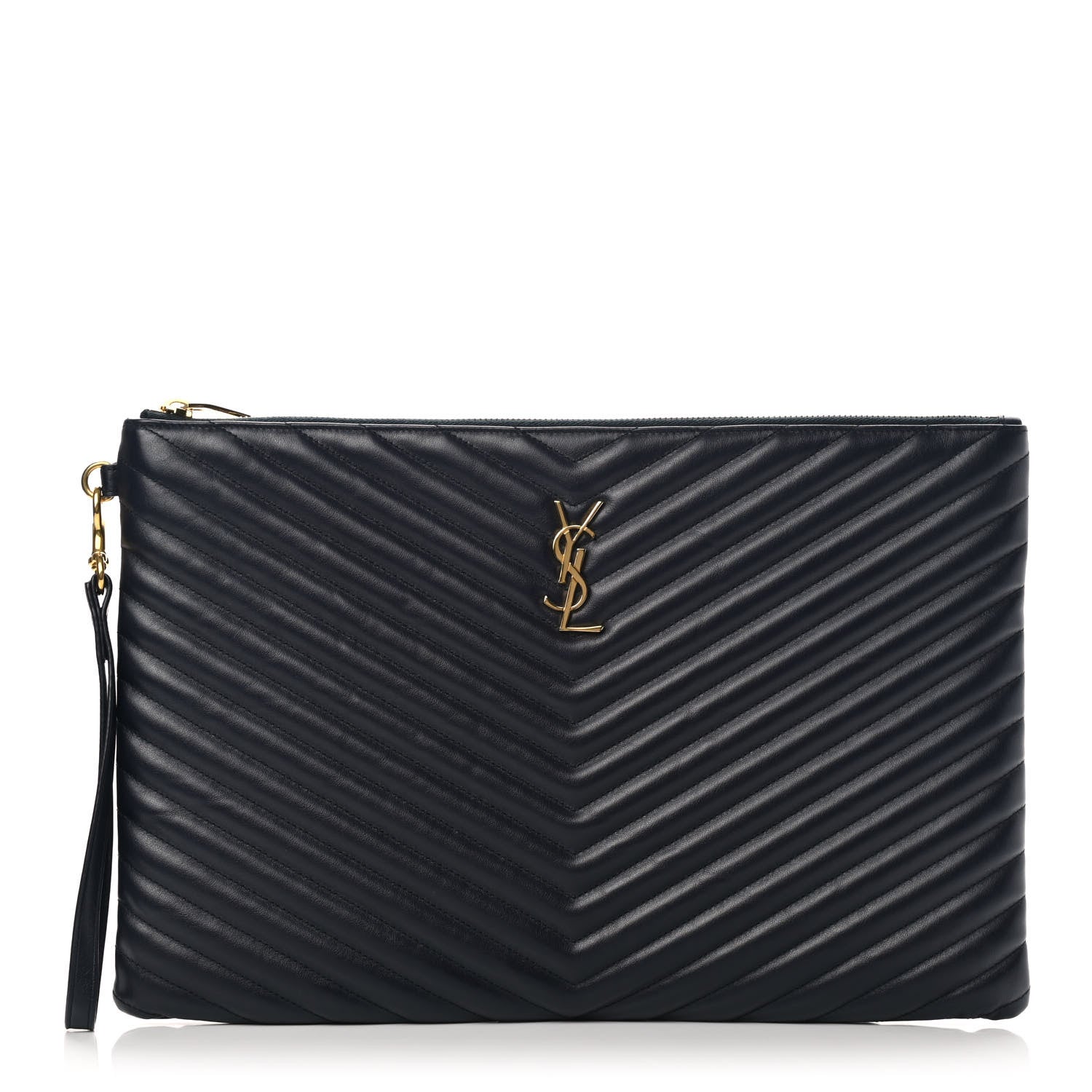 Saint Laurent Calfskin Matelasse Chevron Monogram Document Holder Marine 1 of 9