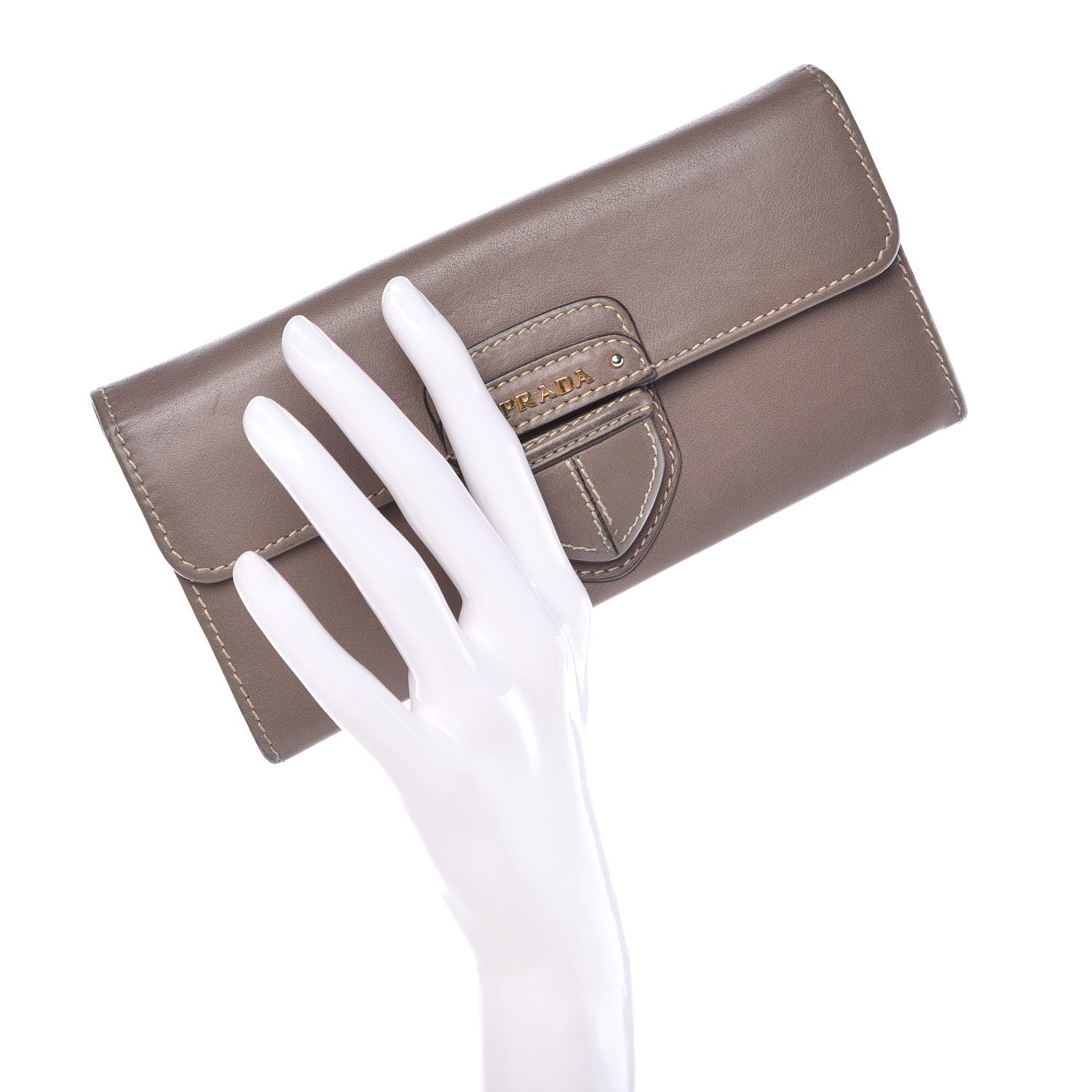 Prada City Calf Continental Flap Wallet Argilla 2 of 18