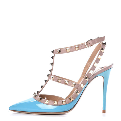 Valentino Garavani Patent Rockstud Ankle Strap 100mm Pumps 37 Parrot Poudre 1 of 7