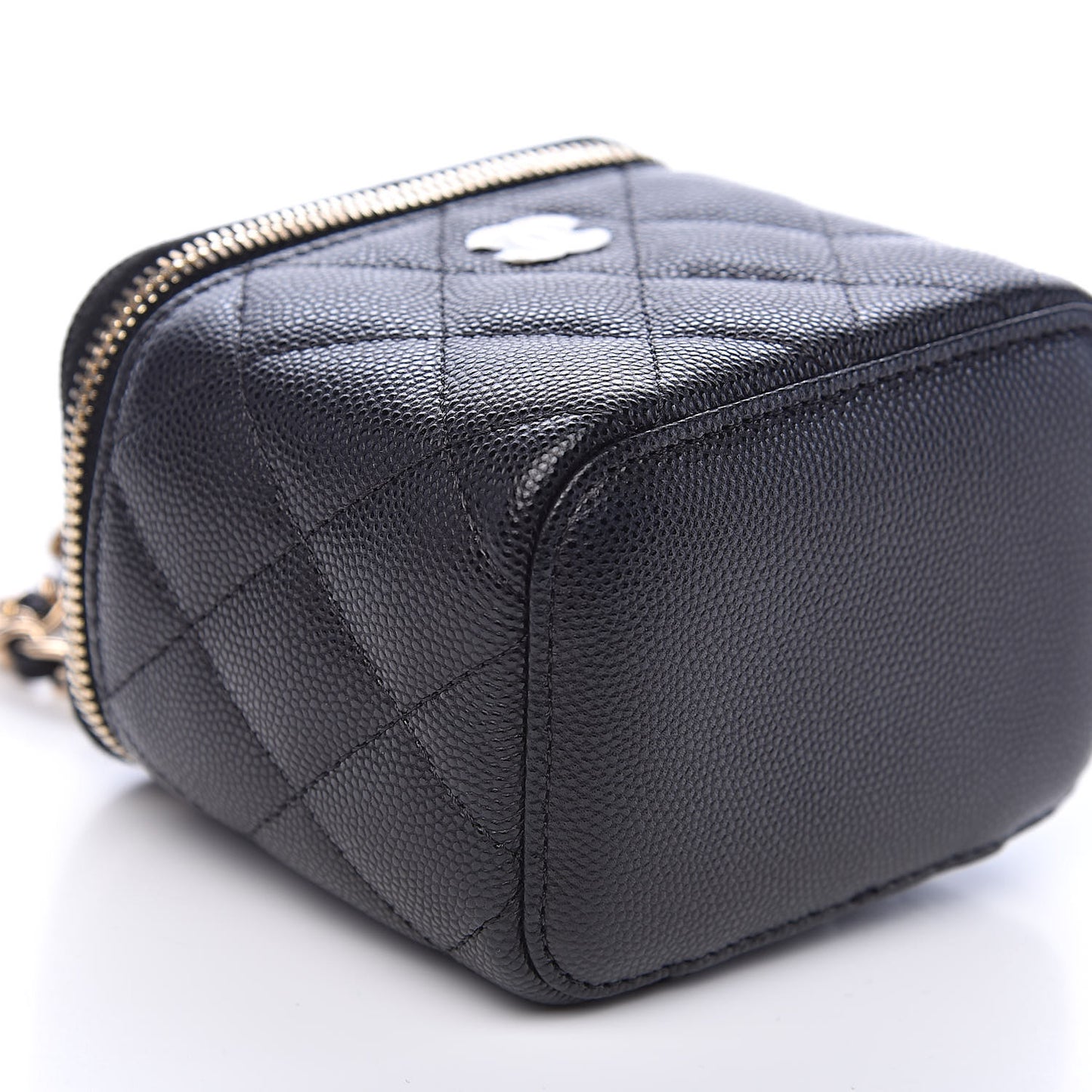 Caviar Quilted Mini Vanity Case With Chain Black