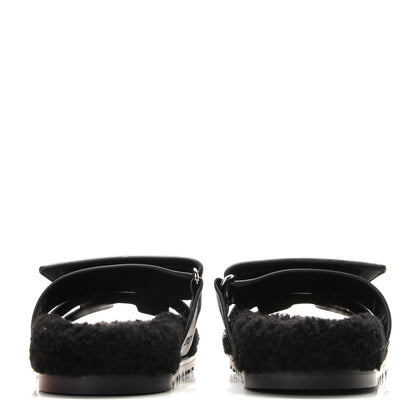 Hermes Calfskin Woolskin Womens Chypre Sandals 36 Black 6 of 12