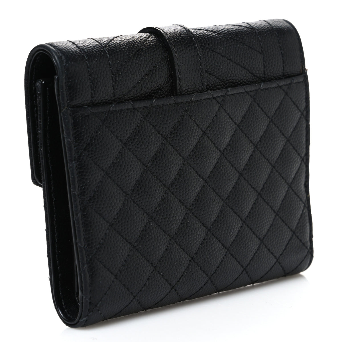 Saint Laurent Grain De Poudre Mixed Matelasse Triquilt Monogram Compact Tri Fold Wallet Black 3 of 8