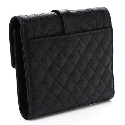 Saint Laurent Grain De Poudre Mixed Matelasse Triquilt Monogram Compact Tri Fold Wallet Black 3 of 8