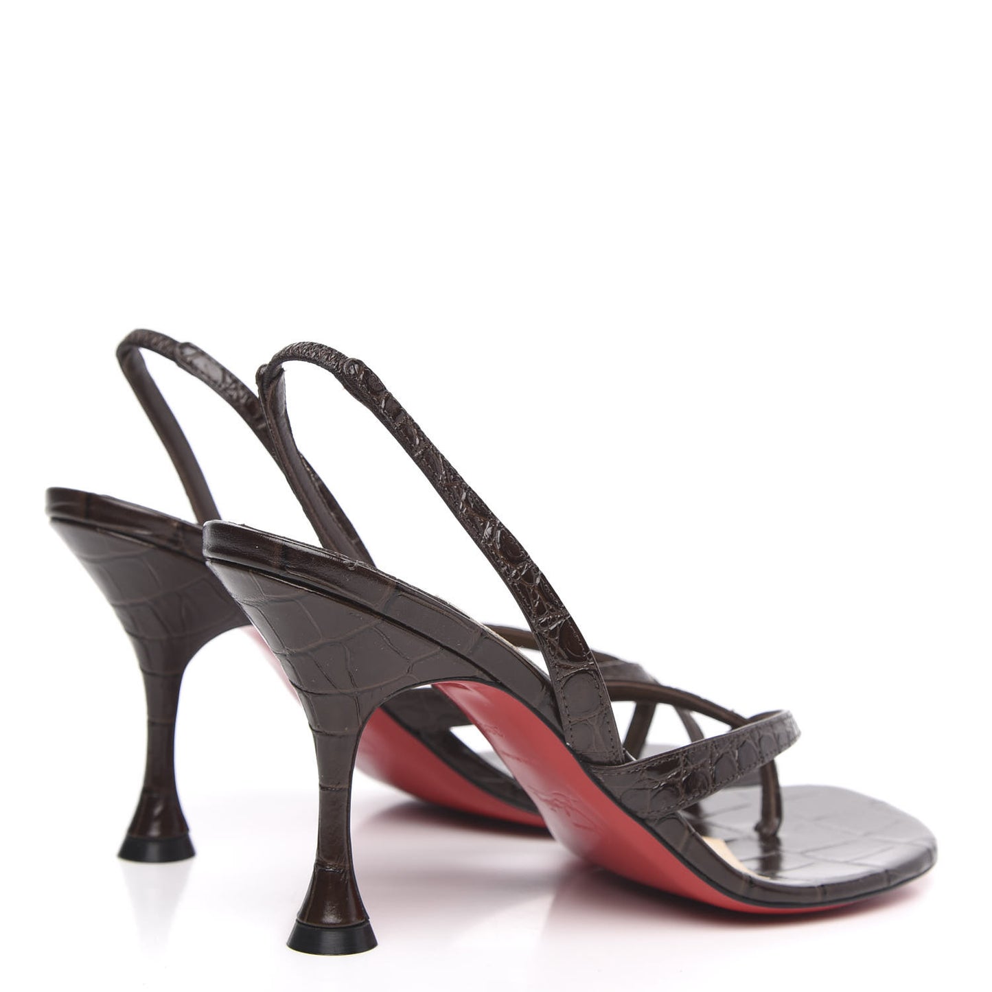 Calfskin Crocodile Embossed Taralita 85 Thong Sandals 38.5 Brown