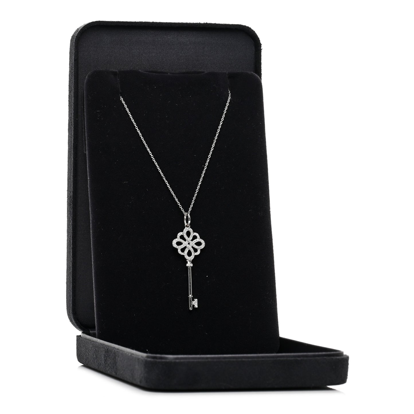 18K White Gold Diamond Knot Key Pendant Necklace