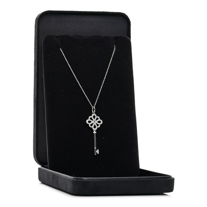 Tiffany 18K White Gold Diamond Knot Key Pendant Necklace 5 of 5