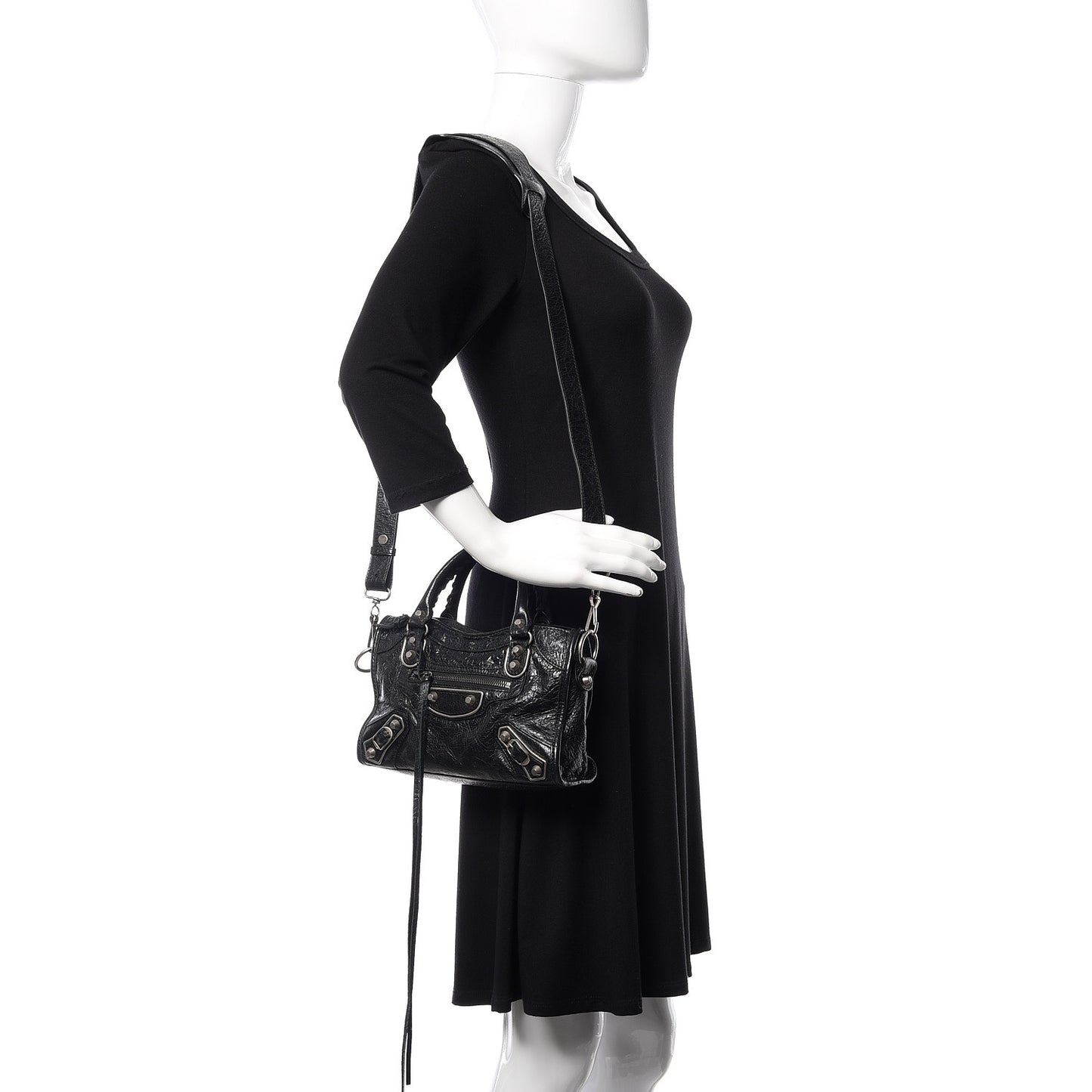 Agneau Silver Metallic Edge Hardware Mini City Black