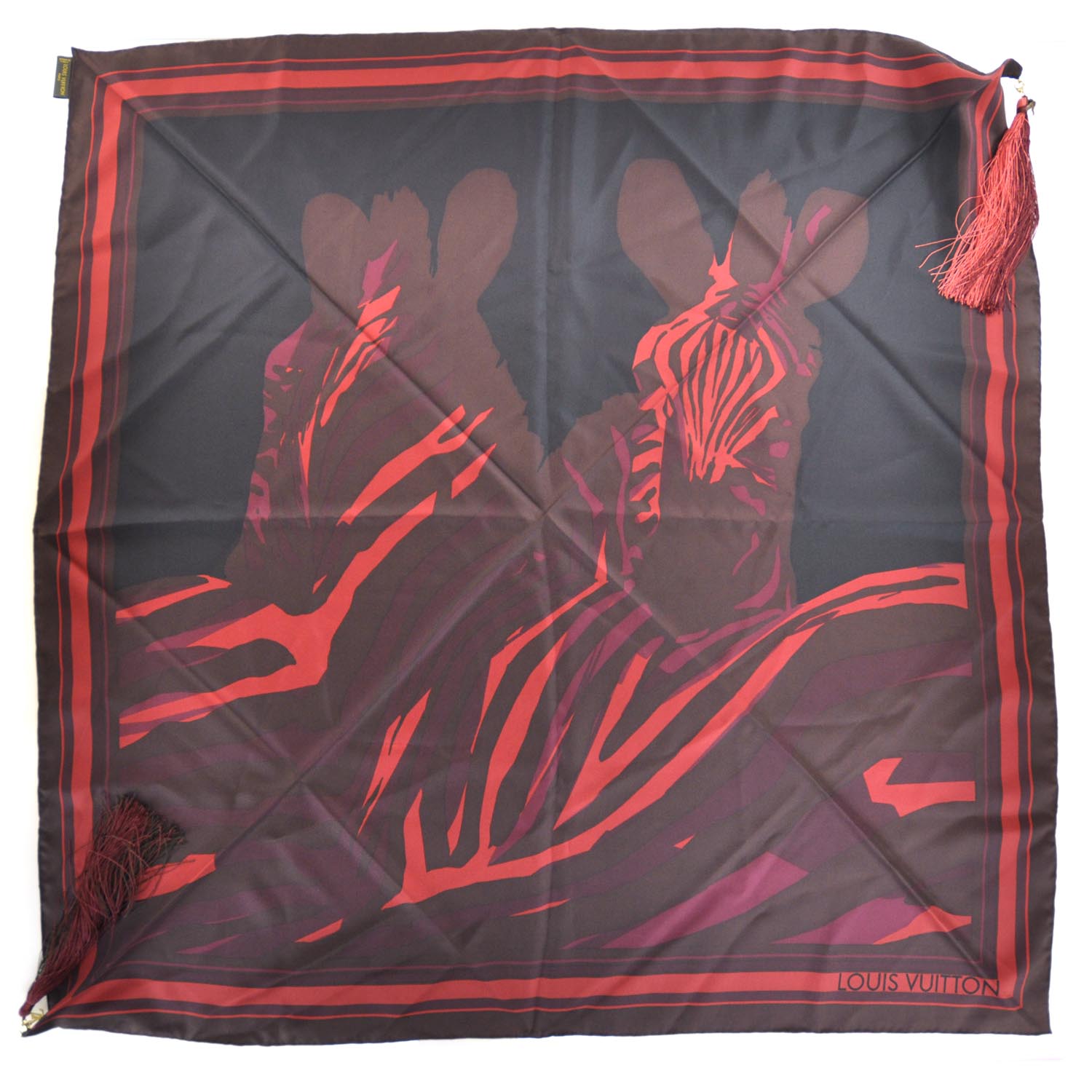 Louis Vuitton Silk Zebra Scarf Tassel LV Charm 4 of 7