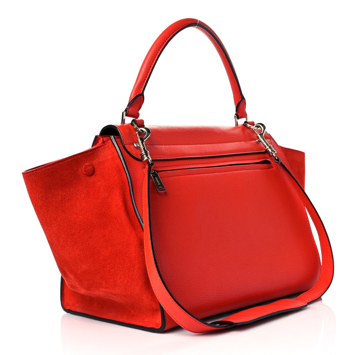 Celine Drummed Calfskin Suede Medium Trapeze Vermillion 3 of 12